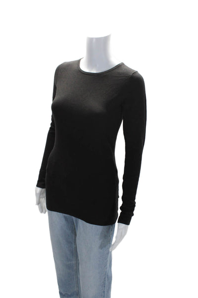 Minnie Rose Women's Round Neck Long Sleeves Basic T-Shirt Black Size S
