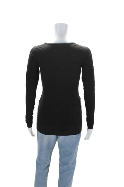 Minnie Rose Women's Round Neck Long Sleeves Basic T-Shirt Black Size S