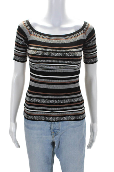 Bailey 44 Women's Square Neck Short Sleeves Fitted Striped Sweater Size S