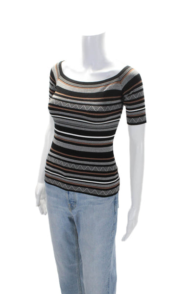 Bailey 44 Women's Square Neck Short Sleeves Fitted Striped Sweater Size S