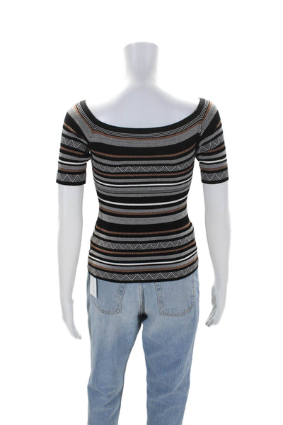 Bailey 44 Women's Square Neck Short Sleeves Fitted Striped Sweater Size S