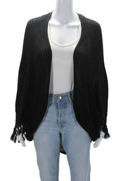 Minnie Rose Women's Tassel Open Front Cardigan Sweater Black One Size