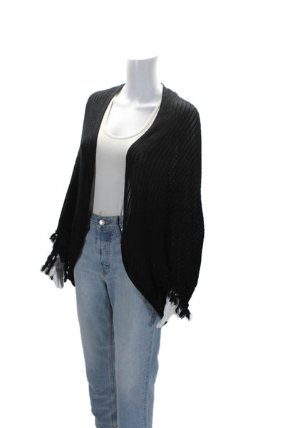 Minnie Rose Women's Tassel Open Front Cardigan Sweater Black One Size