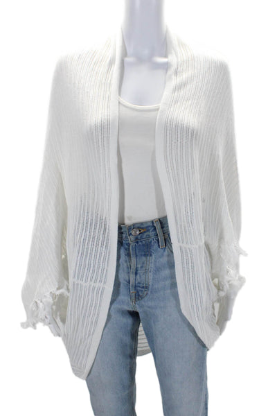 Minnie Rose Women's Short Sleeves Tassel Cotton Cardigan White One Size