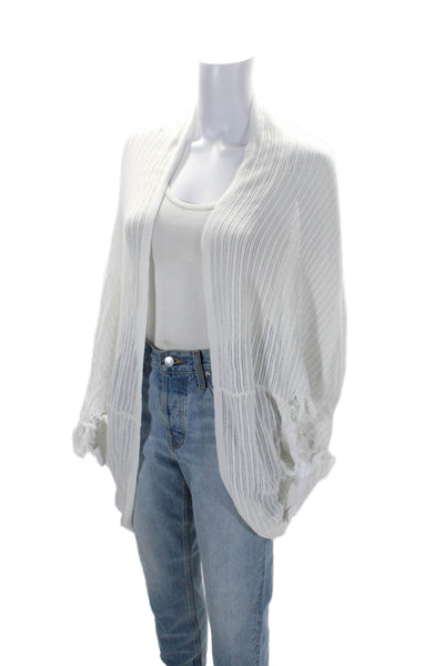 Minnie Rose Women's Short Sleeves Tassel Cotton Cardigan White One Size