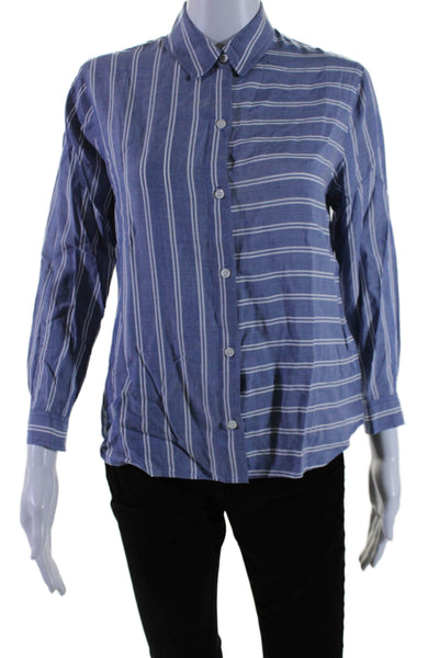 Rails Womens Long Sleeve Striped Collared Button Shirt Blue Size XS