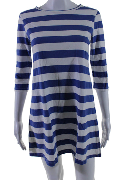 Tyler Boe Womens Striped Long Sleeve Mid Calf Dress Blue White Size Small