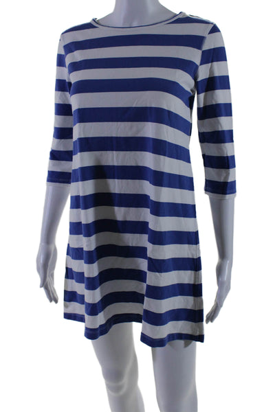 Tyler Boe Womens Striped Long Sleeve Mid Calf Dress Blue White Size Small