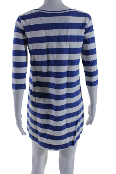 Tyler Boe Womens Striped Long Sleeve Mid Calf Dress Blue White Size Small