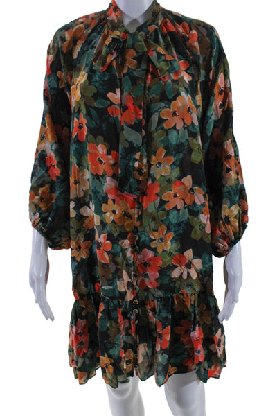 Tyler Boe Womens Long Sleeve Floral Print Button Down Dress Green Medium