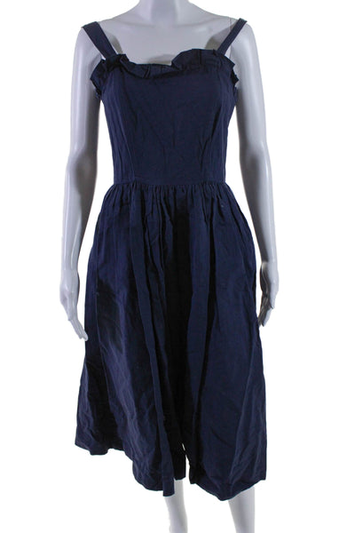 Tyler Boe Womens Back Zip Sleeveless Long Flare Dress Blue Size 4 US