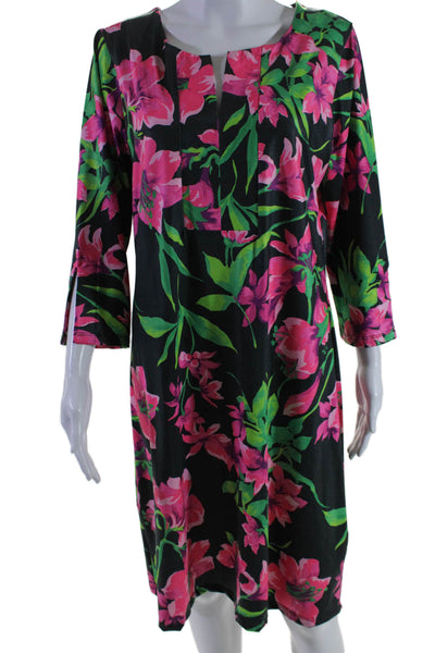 Barbara Erickson Womens Textured V-neck Half Sleeve Floral Dress Pink Size L