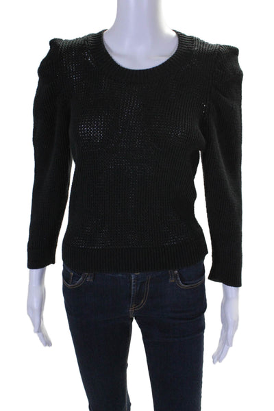 IRO Womens Cotton Ribbed Knit Textured Long Sleeve Pullover Sweater Black Size M