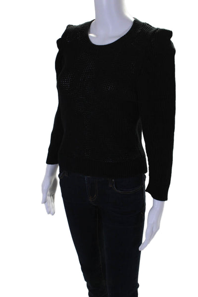 IRO Womens Cotton Ribbed Knit Textured Long Sleeve Pullover Sweater Black Size M