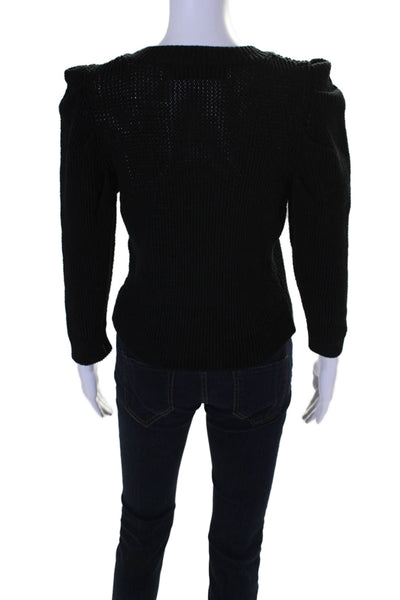 IRO Womens Cotton Ribbed Knit Textured Long Sleeve Pullover Sweater Black Size M