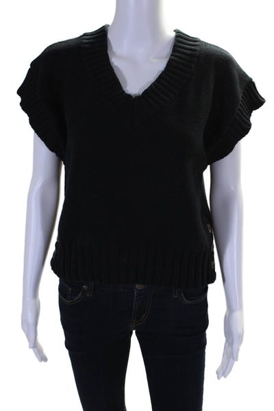 Cleobella Womens Cotton Knitted Side Buttoned Pullover Sweater Vest Black Size M