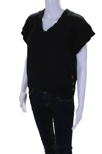 Cleobella Womens Cotton Knitted Side Buttoned Pullover Sweater Vest Black Size M