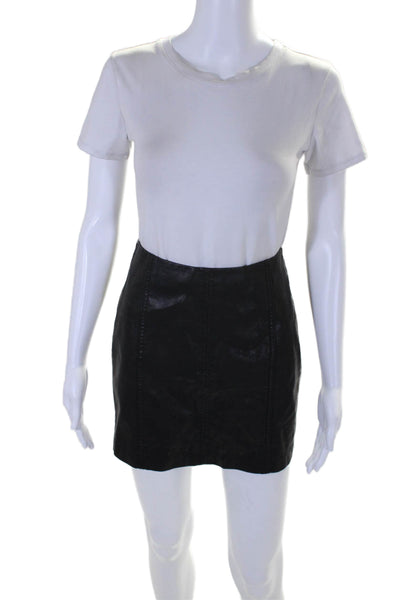 Free People Womens Faux Leather Darted Zipped A-Line Mini Skirt Black Size 0