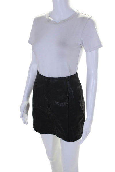 Free People Womens Faux Leather Darted Zipped A-Line Mini Skirt Black Size 0