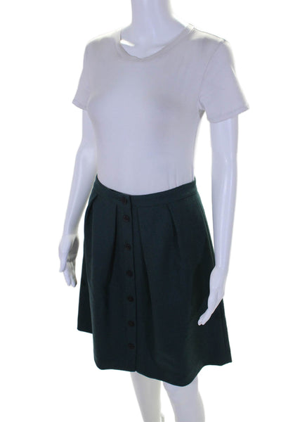 J Crew Womens Wool Lined Pleated Lined Button Short Skirt Green Size 4