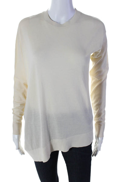 Theory Women's Round Neck Long Sleeves Pullover Sweater Cream Size P