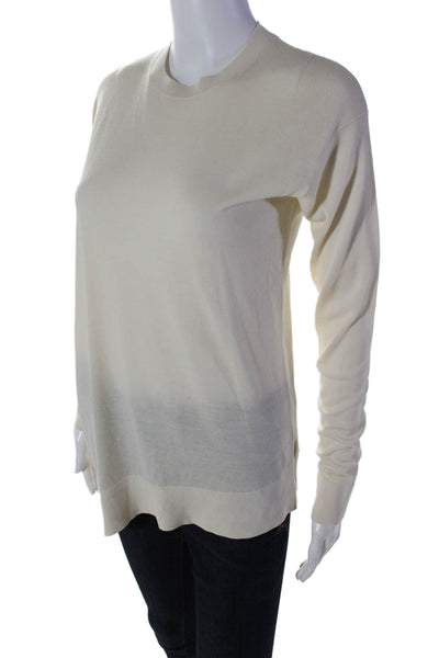 Theory Women's Round Neck Long Sleeves Pullover Sweater Cream Size P