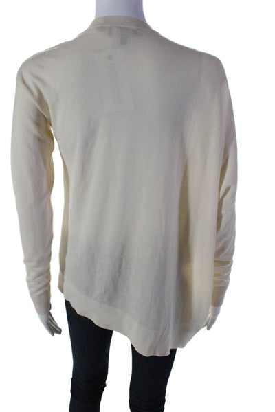 Theory Women's Round Neck Long Sleeves Pullover Sweater Cream Size P