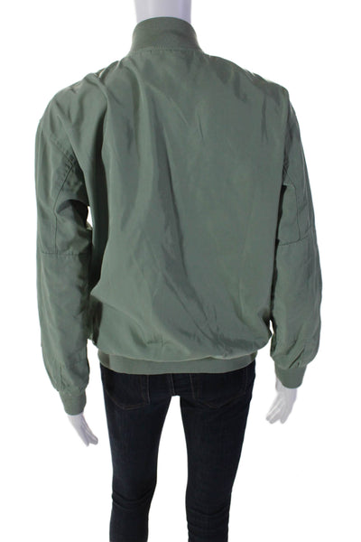 Obey Worldwide Womens Collared Textured Zipped Long Sleeve Jacket Green Size XS