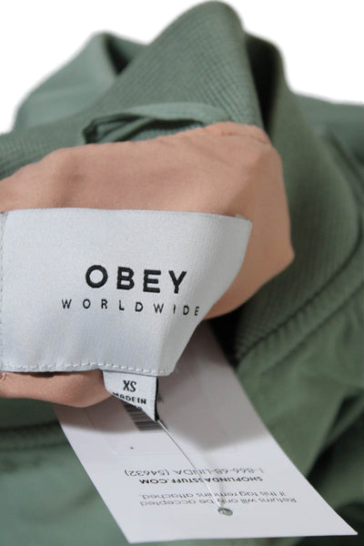 Obey Worldwide Womens Collared Textured Zipped Long Sleeve Jacket Green Size XS