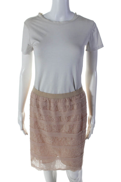 BCBGMAXAZRIA Womens Striped lace Elastic Waist Pencil Skirt Pink Size S