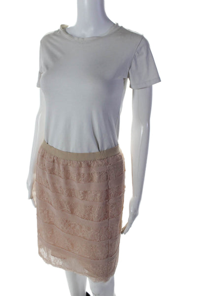 BCBGMAXAZRIA Womens Striped lace Elastic Waist Pencil Skirt Pink Size S