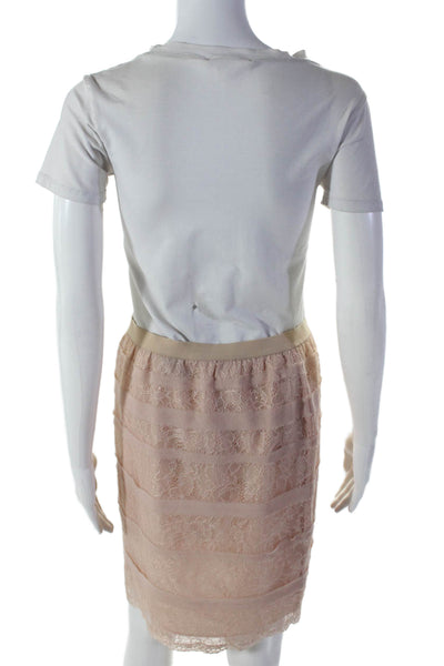 BCBGMAXAZRIA Womens Striped lace Elastic Waist Pencil Skirt Pink Size S