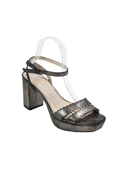 Pelle Moda Womens Leather Metallic Platform Ankle Strap Heels Gray Size 9