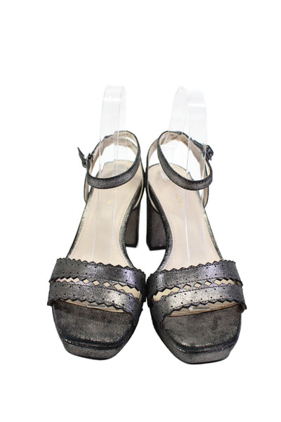 Pelle Moda Womens Leather Metallic Platform Ankle Strap Heels Gray Size 9