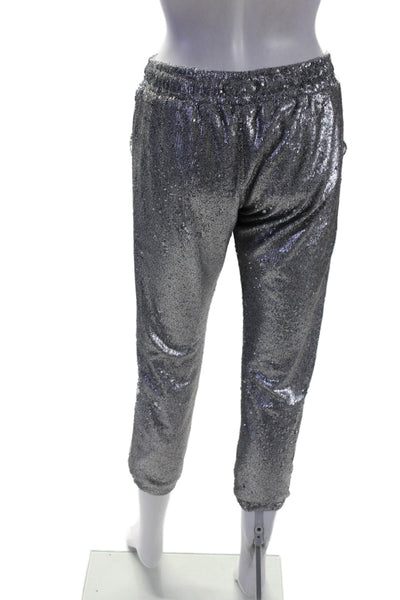 David Lerner Womens Silver Sequins Drawstring High Rise Jogger Pants Size XS