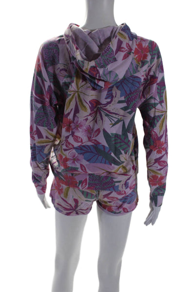 Sundry Womens Pink Floral Print Long Sleeve Pullover Hoodie Short Set Size 0