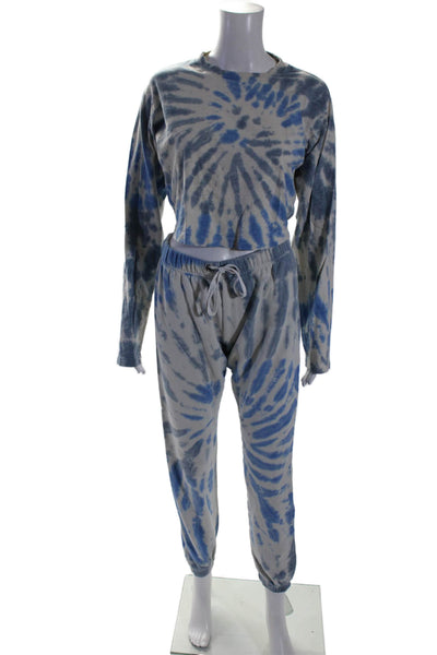 Pam & Gela Womens Cotton Blue Tie Dye Long Sleeve Top Sweatpants Set Size S