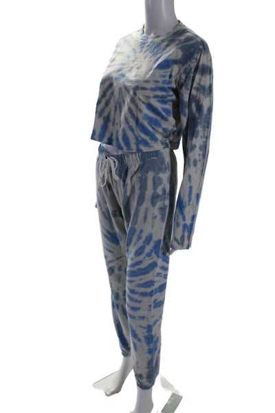 Pam & Gela Womens Cotton Blue Tie Dye Long Sleeve Top Sweatpants Set Size S