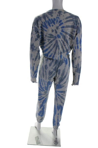 Pam & Gela Womens Cotton Blue Tie Dye Long Sleeve Top Sweatpants Set Size S