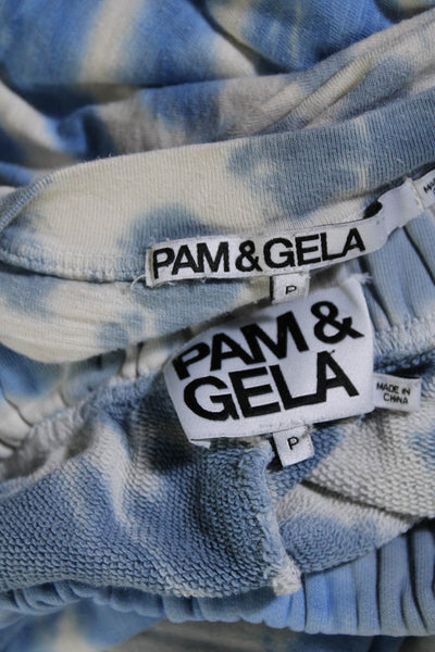 Pam & Gela Womens Cotton Blue Tie Dye Long Sleeve Top Sweatpants Set Size S