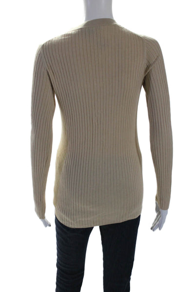 Vince Womens Brown Ribbed V-Neck Button Front Long Sleeve Sweater Top Size S