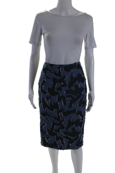 Elle Sasson Womens Knee Length Back Slit Pencil Skirt Blue Cotton Size 8