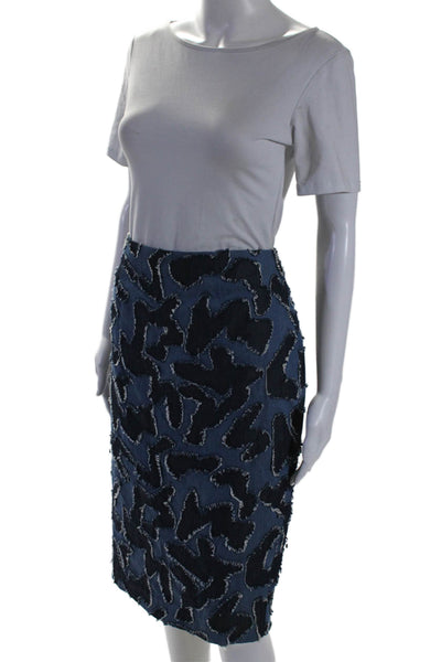 Elle Sasson Womens Knee Length Back Slit Pencil Skirt Blue Cotton Size 8