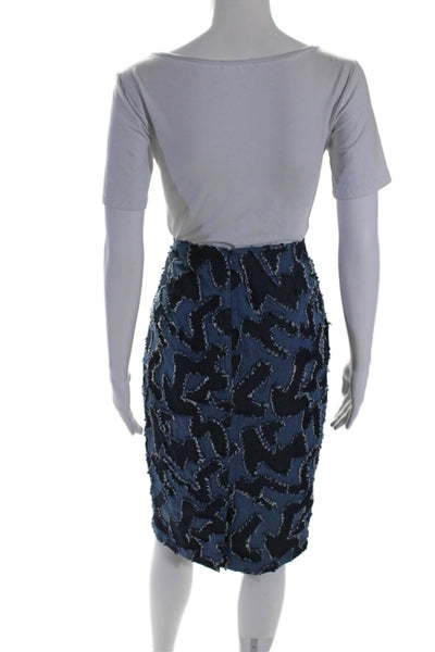 Elle Sasson Womens Knee Length Back Slit Pencil Skirt Blue Cotton Size 8