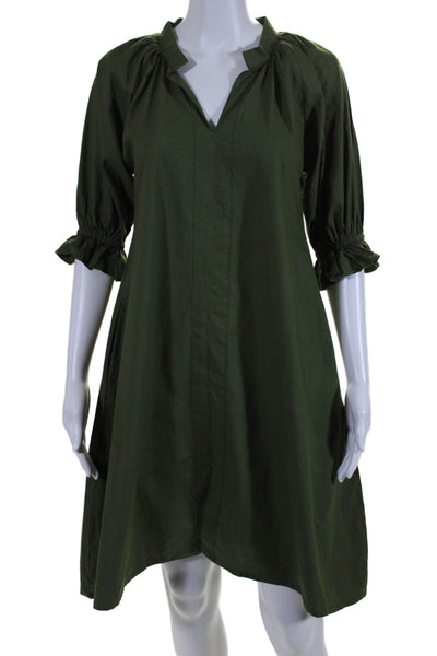 Vanessa Fox Womens Short Sleeve V Neck Knee Length Dress Green Cotton Size 2XS