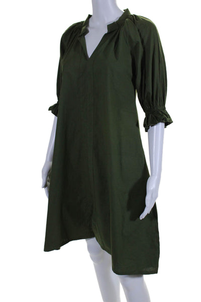 Vanessa Fox Womens Short Sleeve V Neck Knee Length Dress Green Cotton Size 2XS