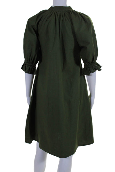 Vanessa Fox Womens Short Sleeve V Neck Knee Length Dress Green Cotton Size 2XS