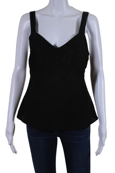 CP Shades Womens Sleeveless V Neck Linen Cropped Tank Top Black Size Small