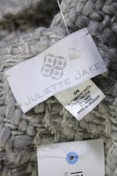 Juliette Jake Womens Woven V Neck Fringe Poncho Sweater Gray Wool Size One Size