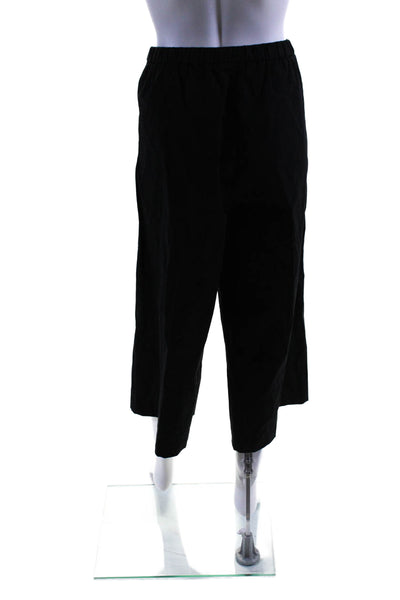 Eileen Fisher Womens Cotton Ruched Elastic Waist Wide Leg Pants Black Size M